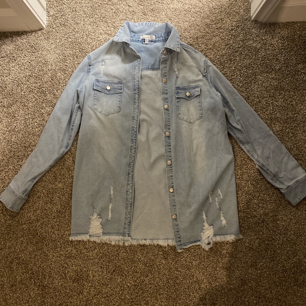 Light denim distressed jacket